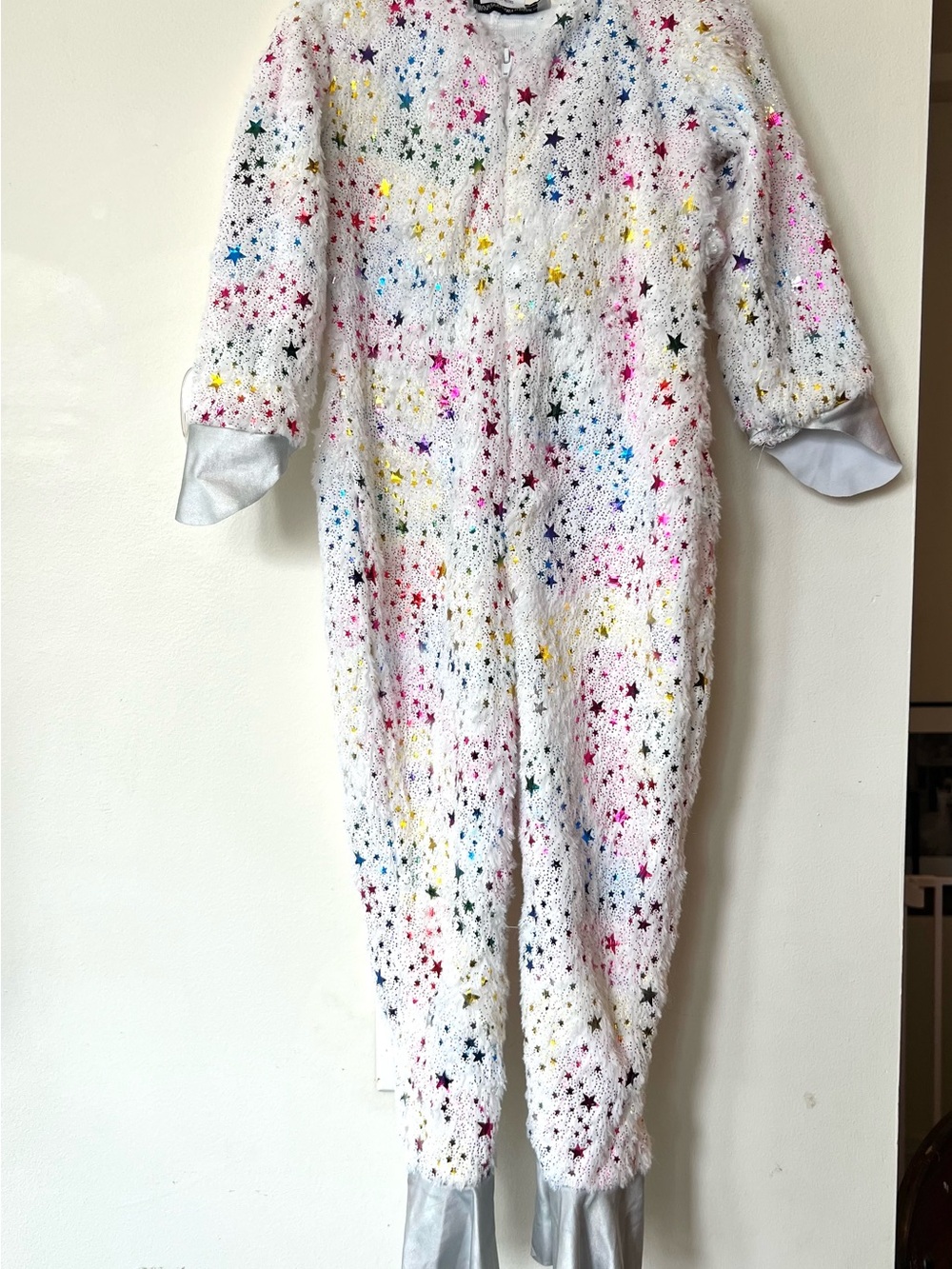 Girls 4T Magical Unicorn Costume White Faux Fur Rainbow Stars Jumpsuit w/Tail